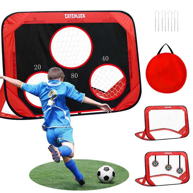 Football Goal for Kids Pop Up Football Net for The Garden Portable Football Goal 3 Modes Changeable Target Football Goal Red